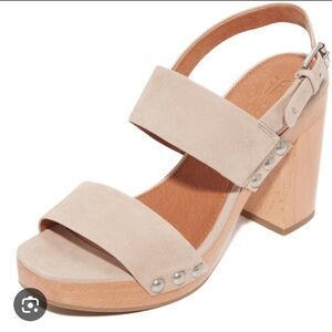 Frye Tori Tan Suede Block Wood Heel Sandals Size 6.5